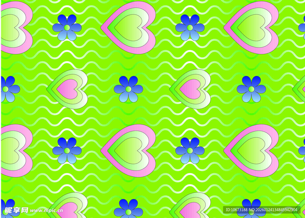 绿色底爱心花朵图案背景