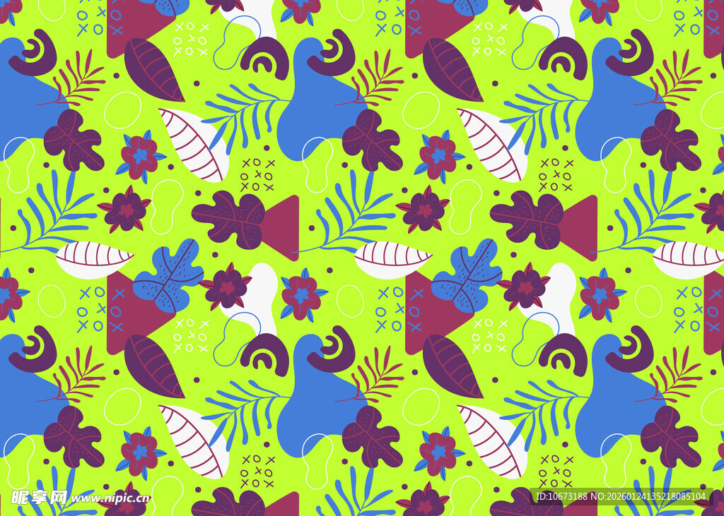 多彩热带风动植物图案