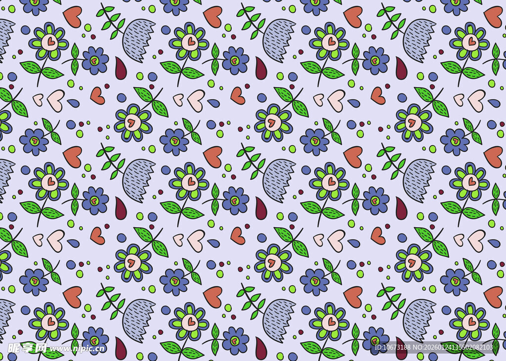 花卉昆虫图案无缝背景图