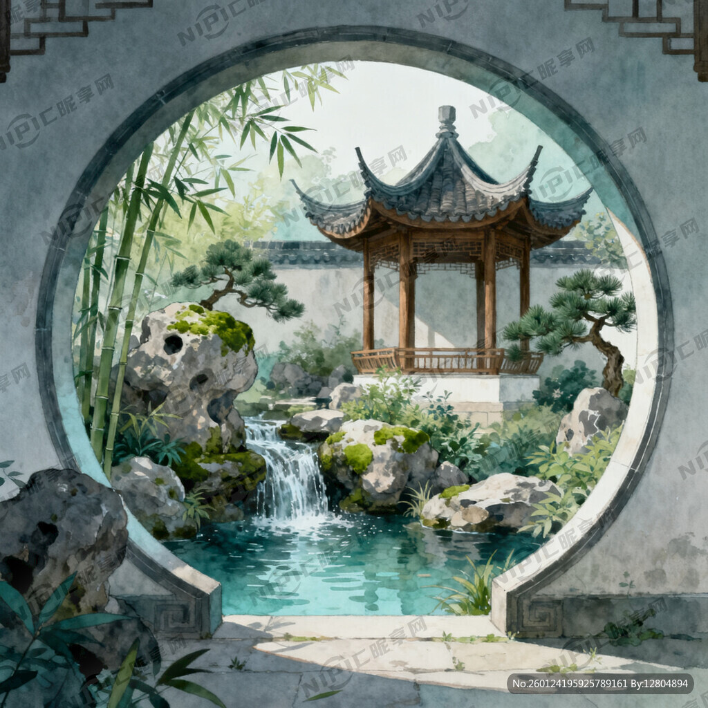中式插画风格 亭子