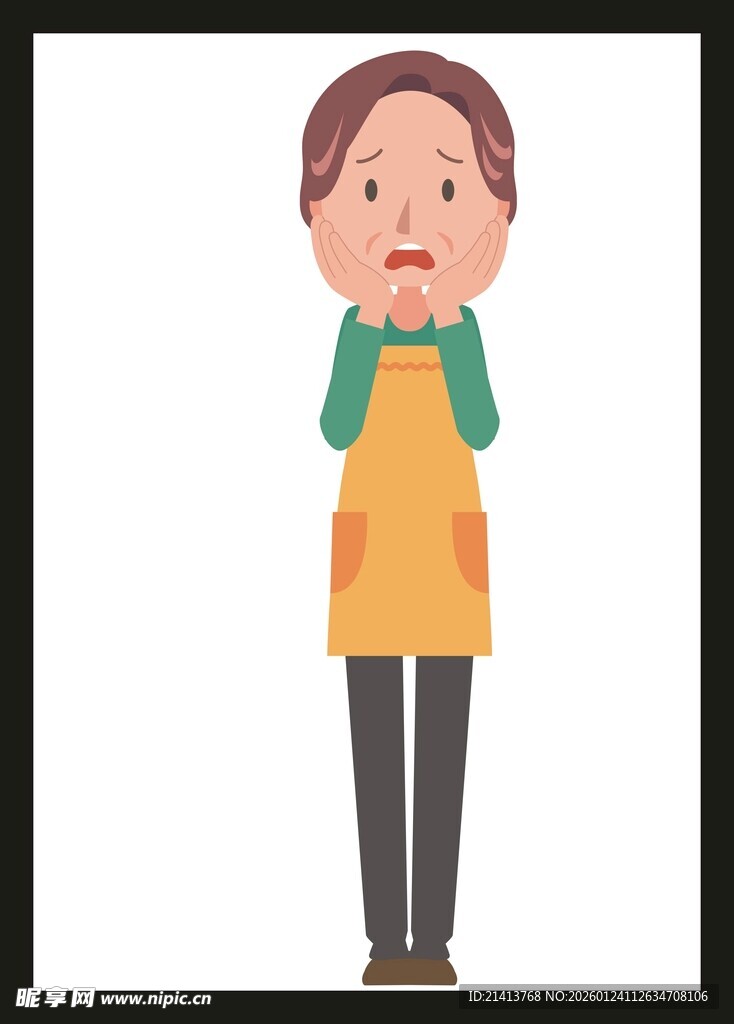 围裙奶奶面露愁容