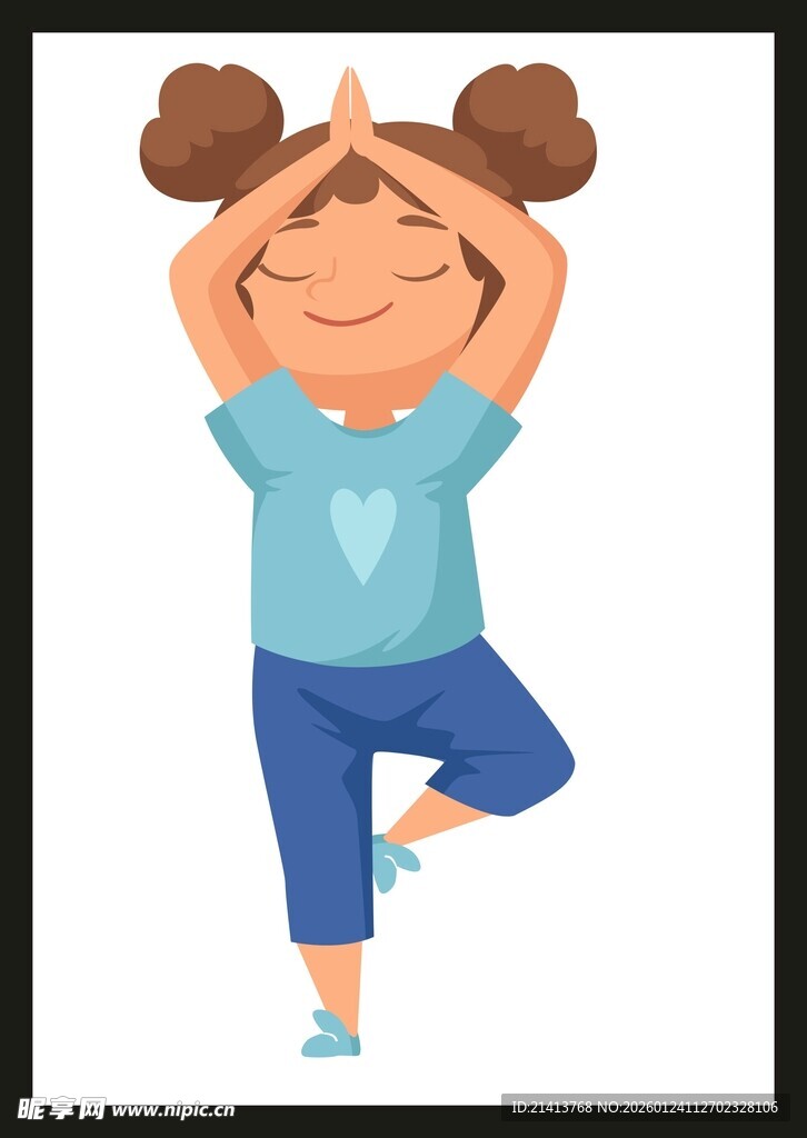 小女孩专注练瑜伽