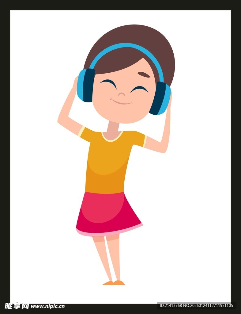 女孩戴耳机欢快起舞