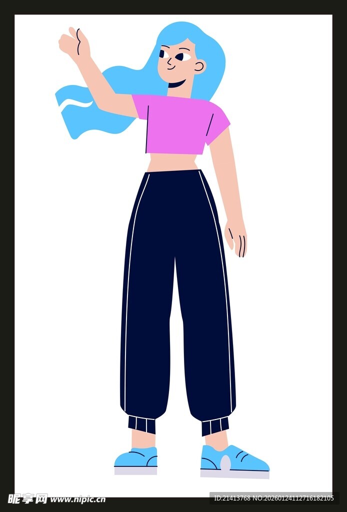 挥手的蓝衣女孩