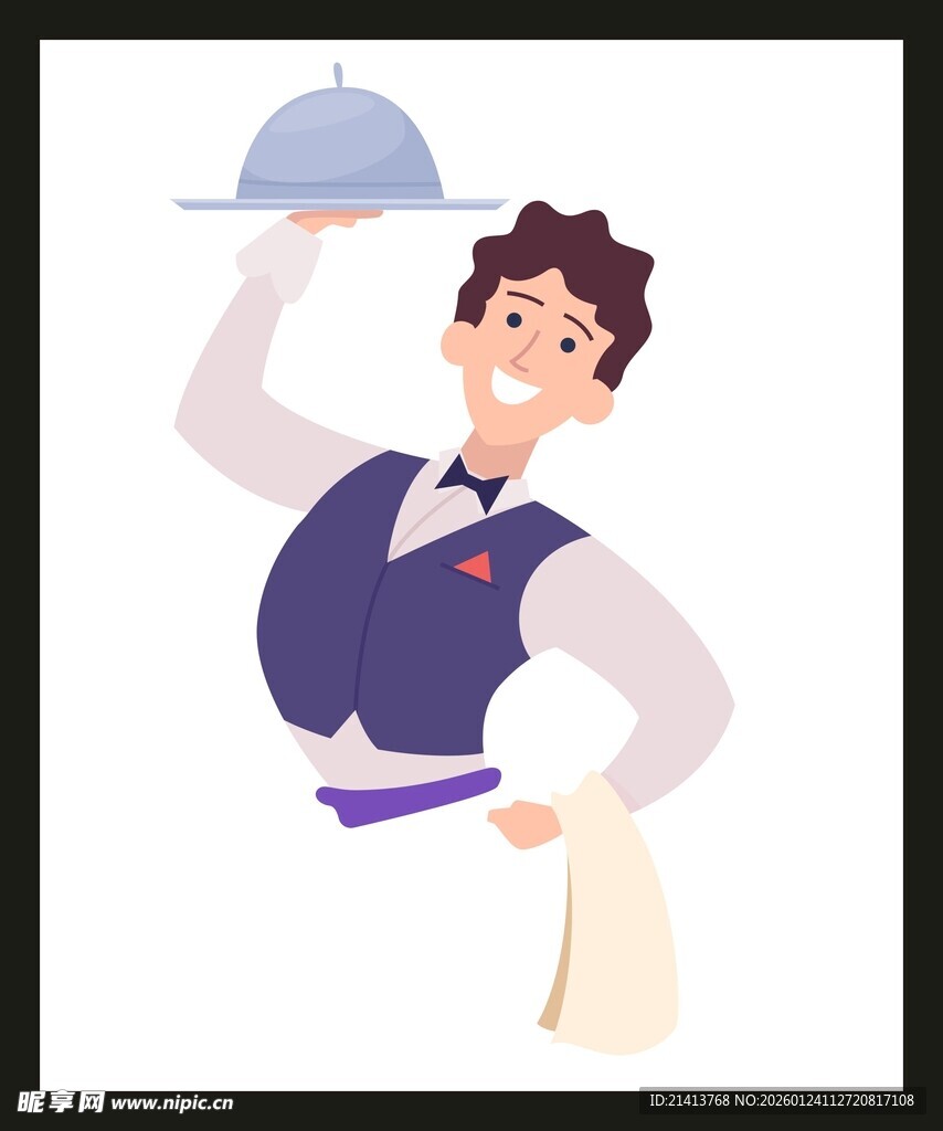 餐厅服务员优雅托盘上菜