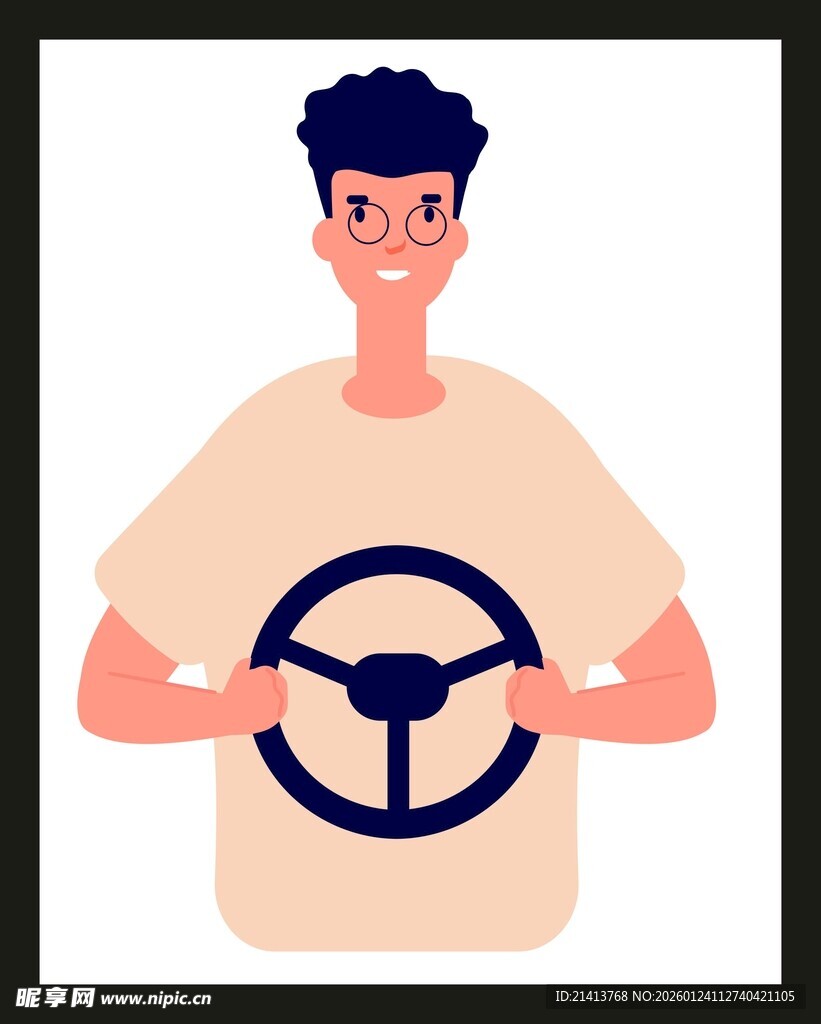 男子手握方向盘卡通形象