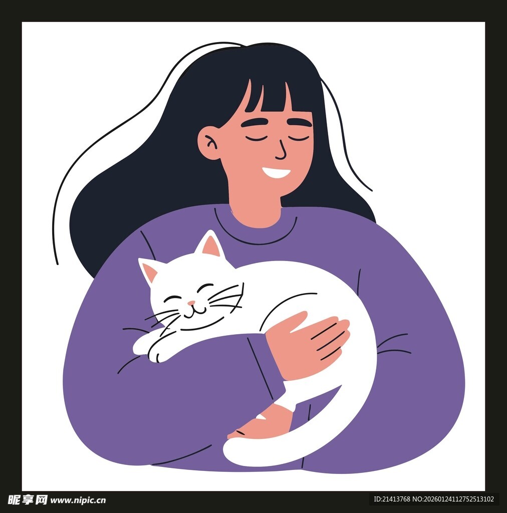 女孩温馨怀抱可爱猫咪