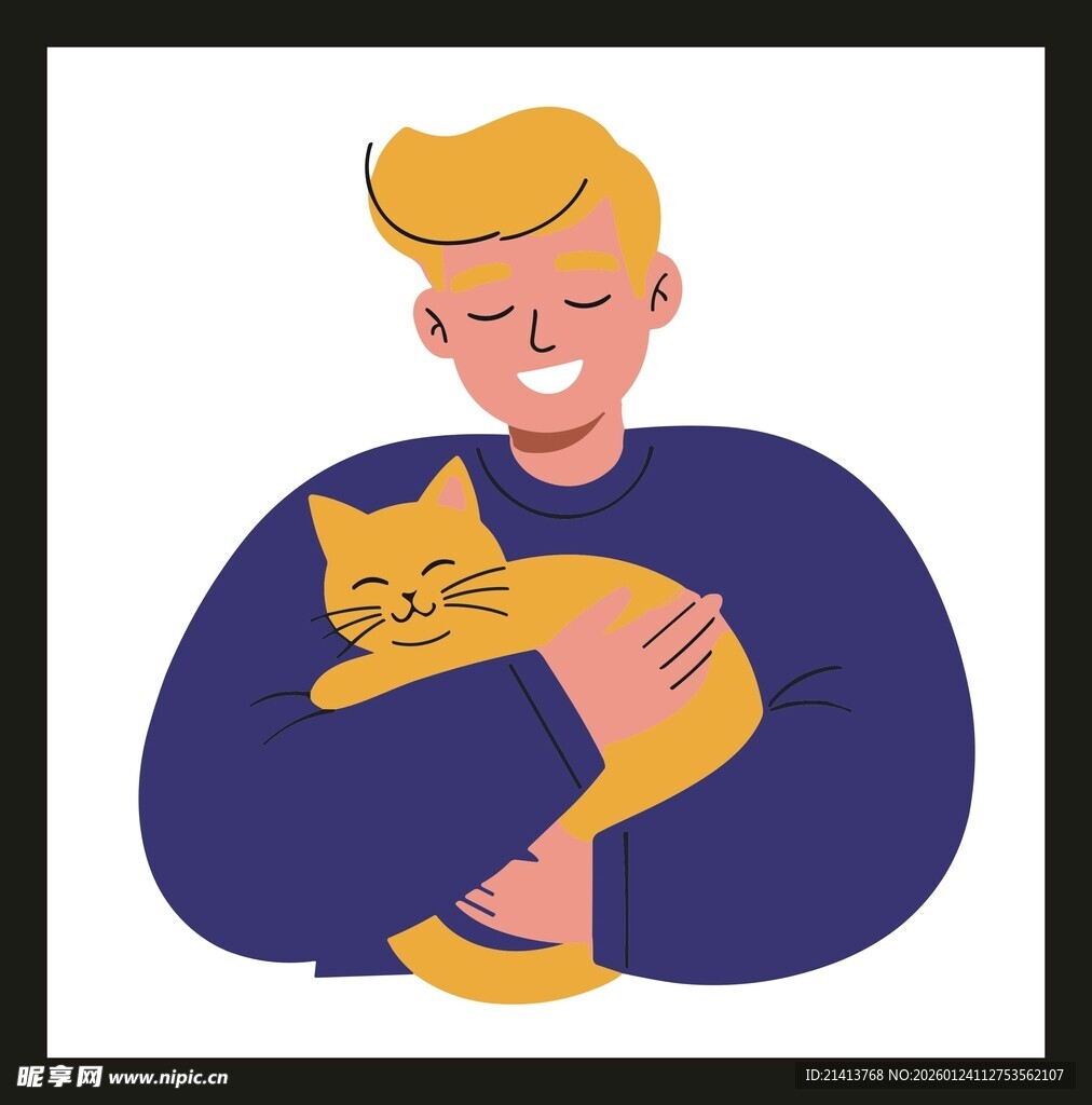 男子温馨拥抱怀中猫咪