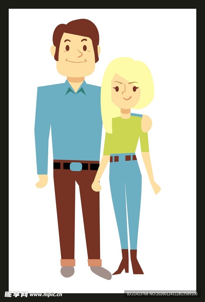 一对站立的卡通风格情侣