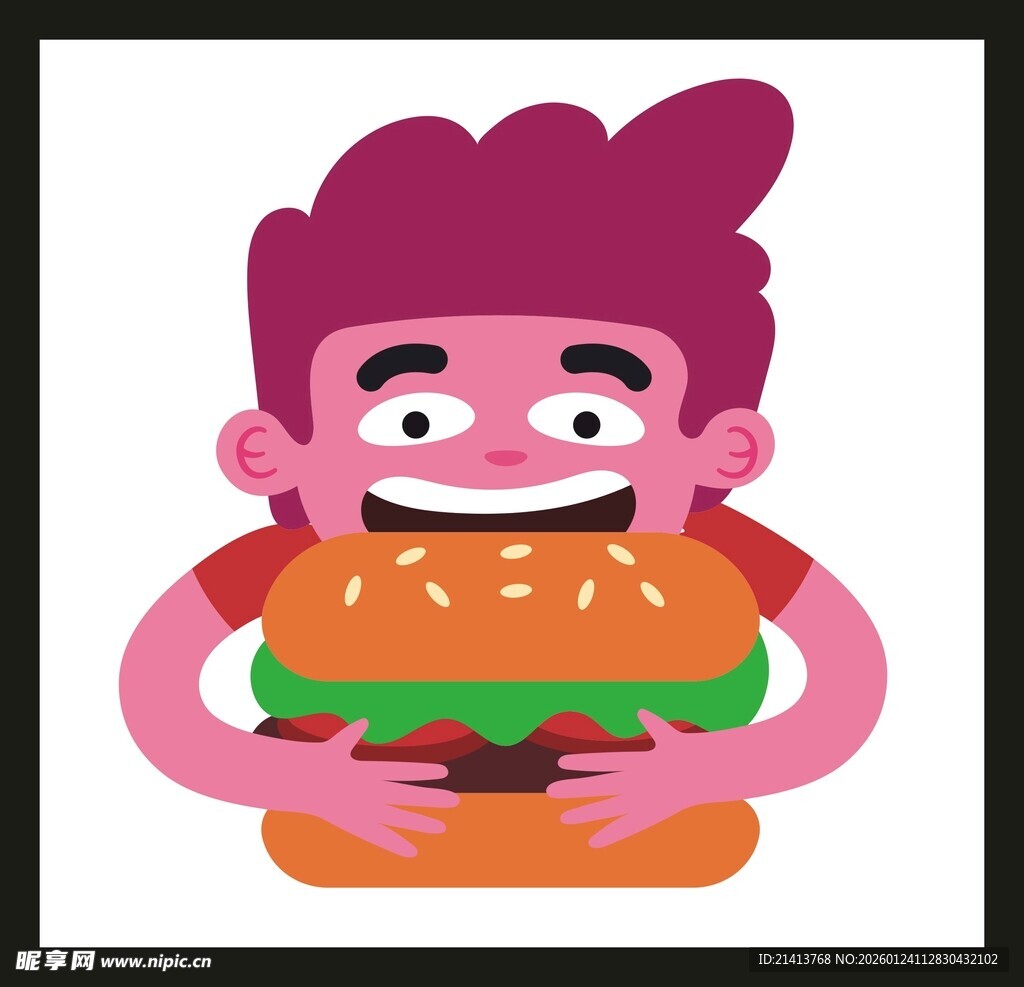卡通人物大咬美味汉堡