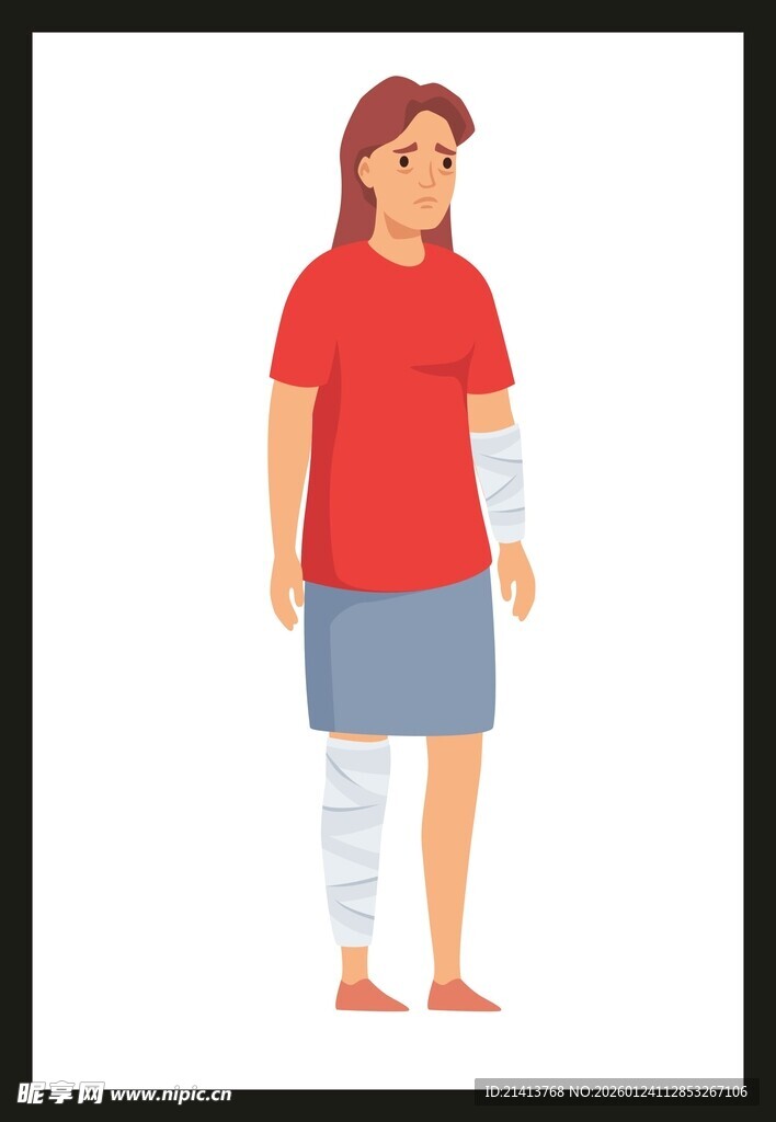 受伤女子臂腿缠绷带