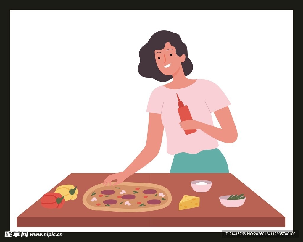 女士专注制作美味披萨