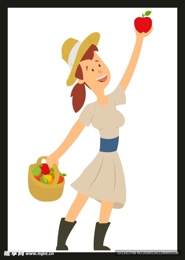 田园少女摘苹果