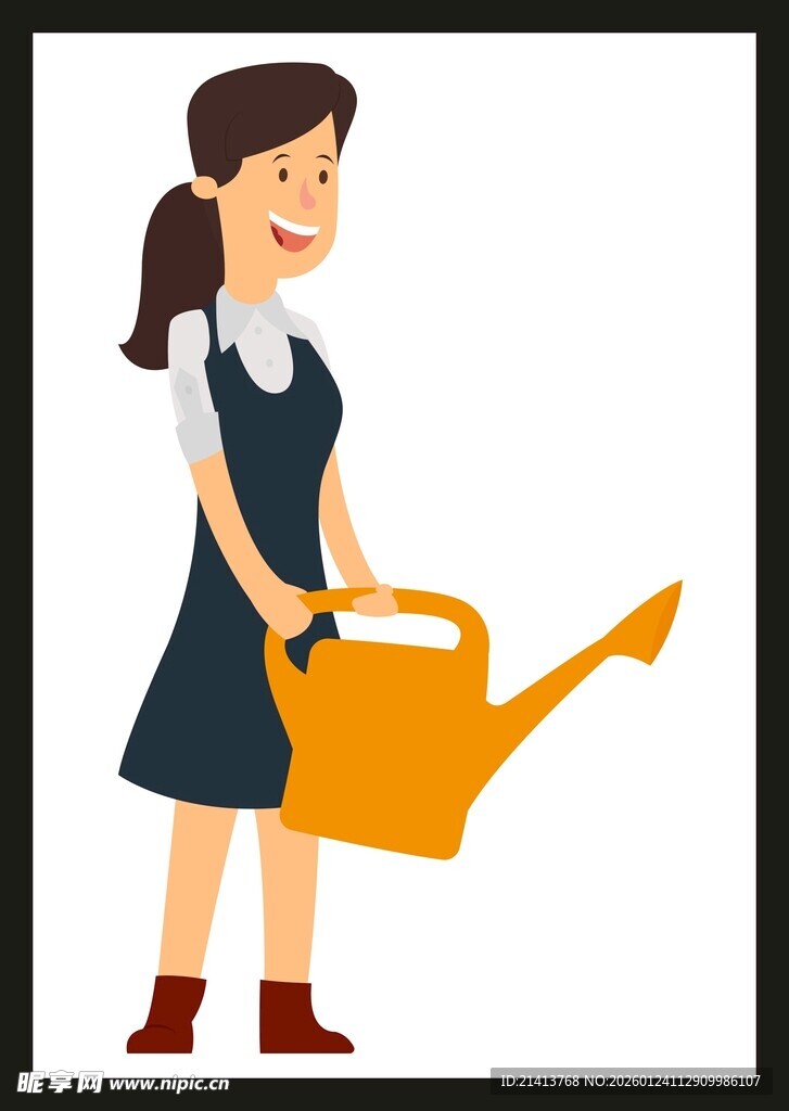 女孩手持喷壶准备浇水