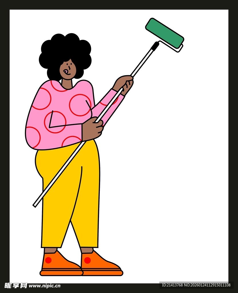 女性手持拖把准备清洁