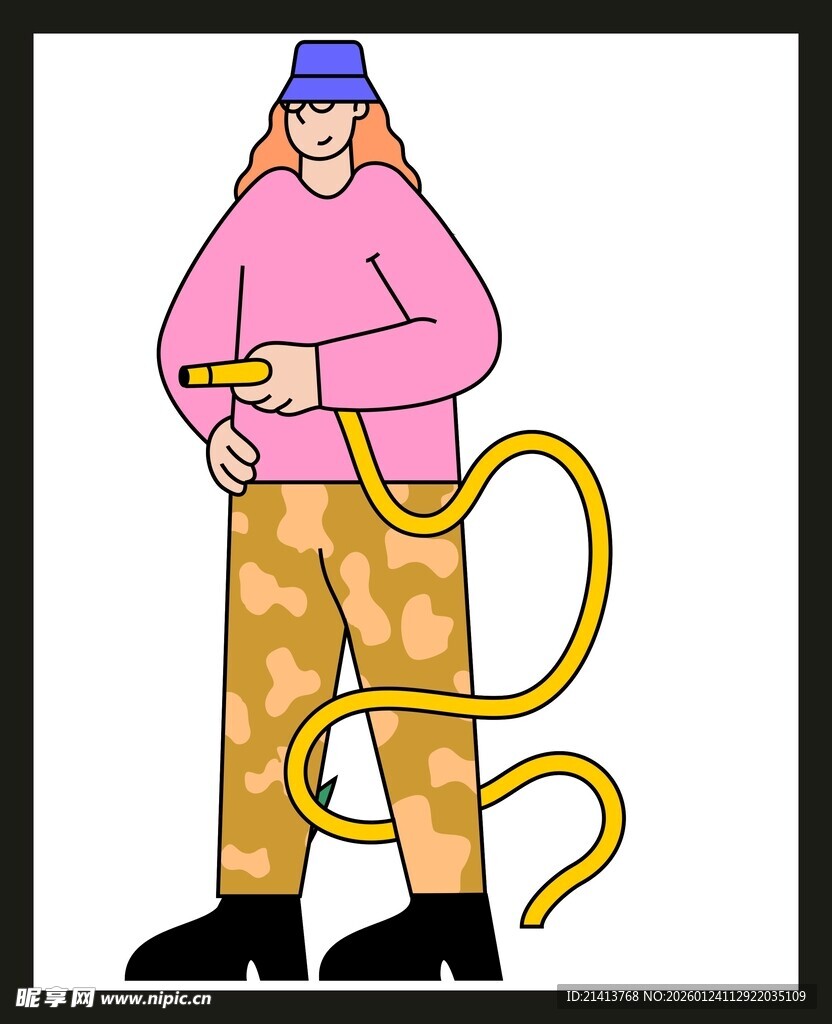 手持软管的人物插画