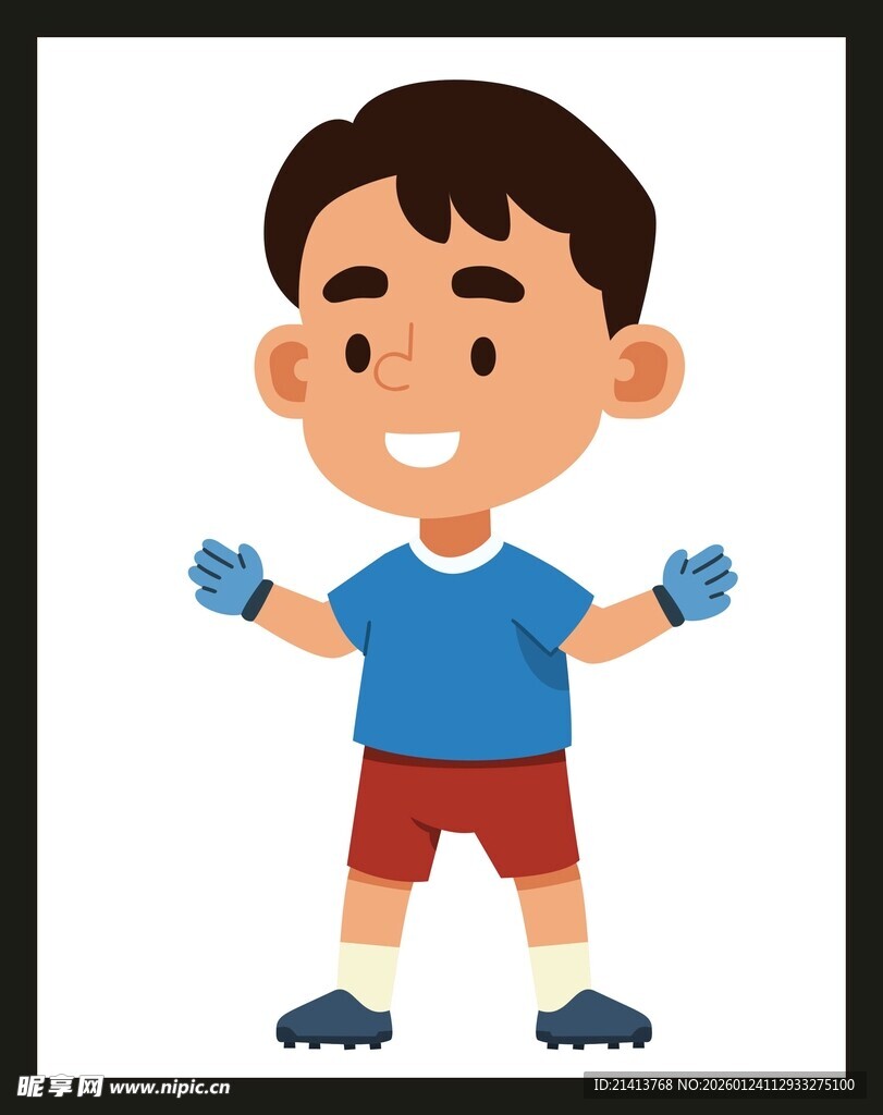 穿蓝衣戴手套的快乐男孩