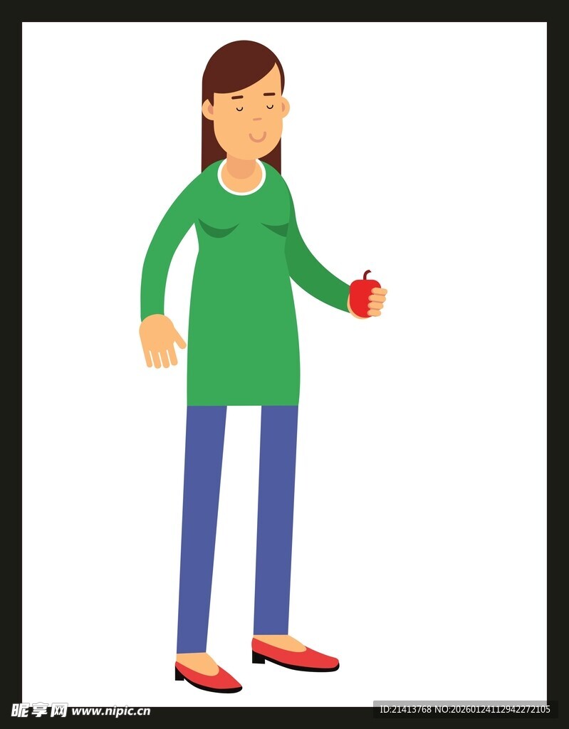 手持苹果的休闲女性