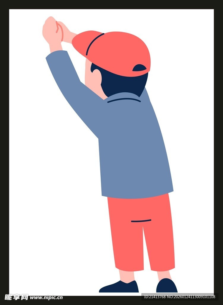 戴红帽小孩举手