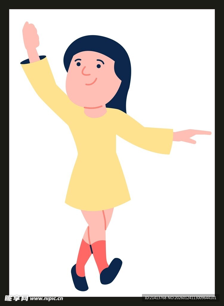 欢快跳跃的黄衣小女孩