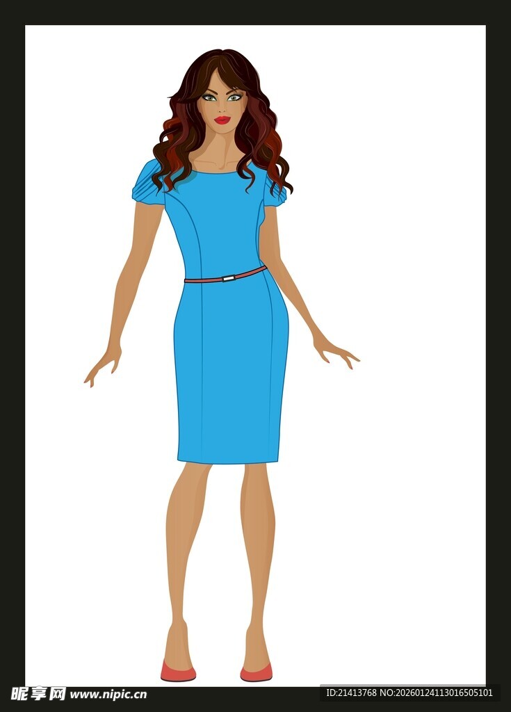 身着蓝色连衣裙的女性