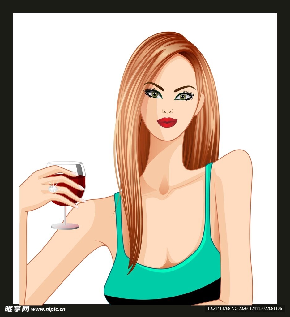 持红酒的时尚金发女子