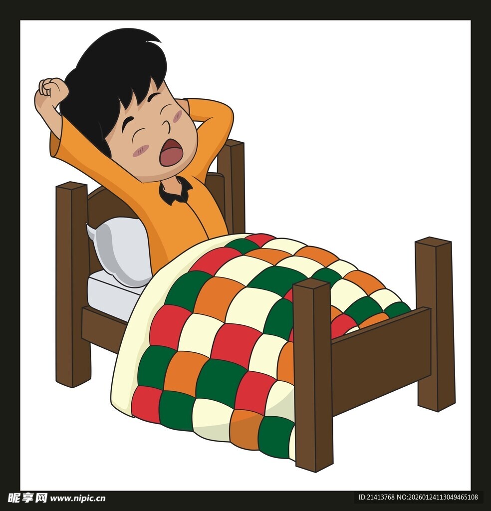 男孩在床上惬意伸懒腰