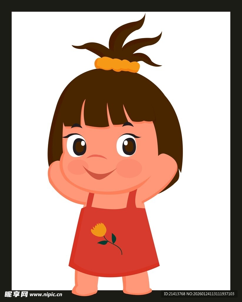 扎马尾的红衣小女孩