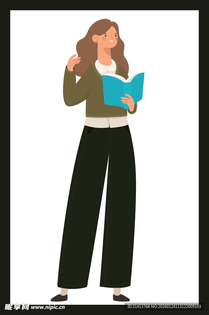 女教师手持书本做讲解