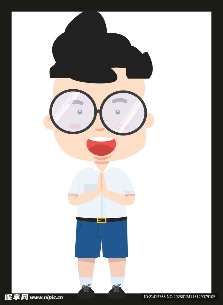 戴眼镜的可爱卡通小男孩