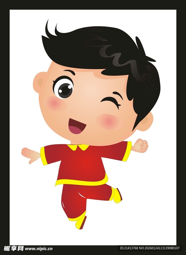 喜庆红衣小男孩欢快跳跃