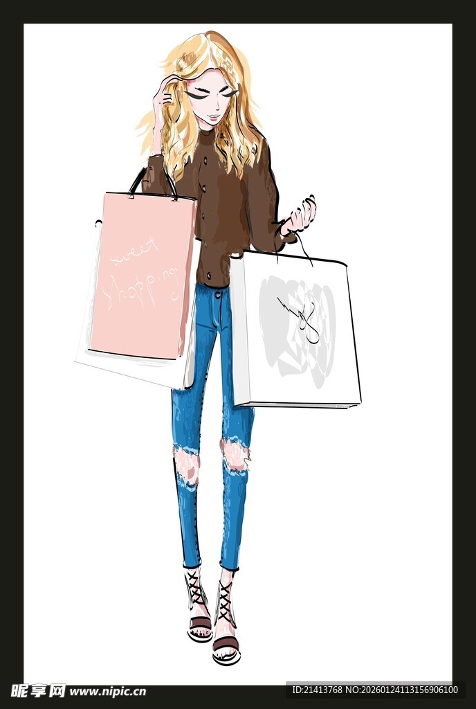 时尚女孩手提购物袋