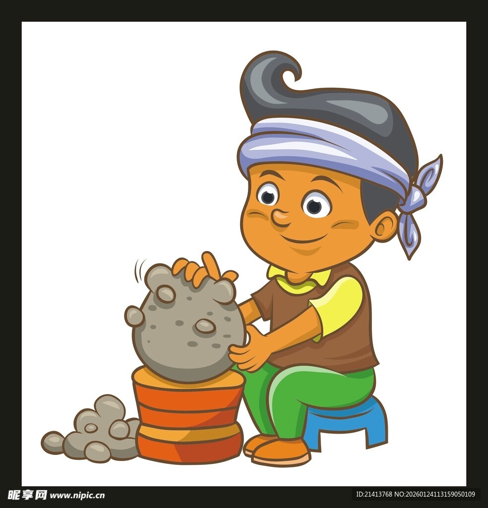 小男孩专注陶艺制作