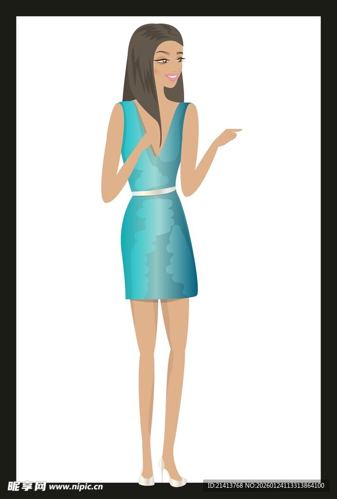 身着蓝裙的优雅女性