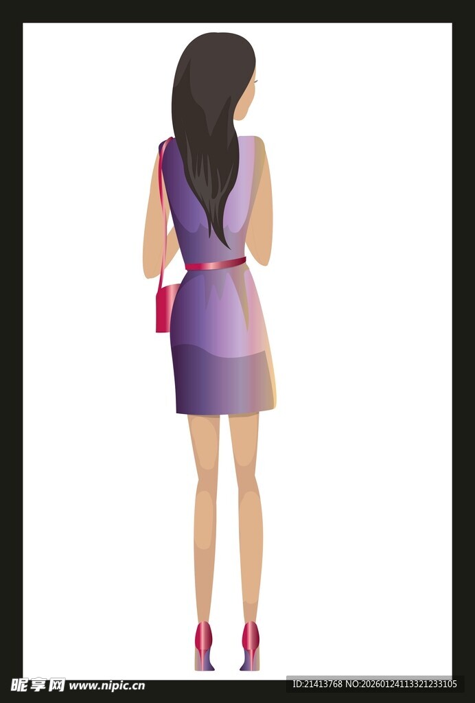 时尚紫色连衣裙女性背影