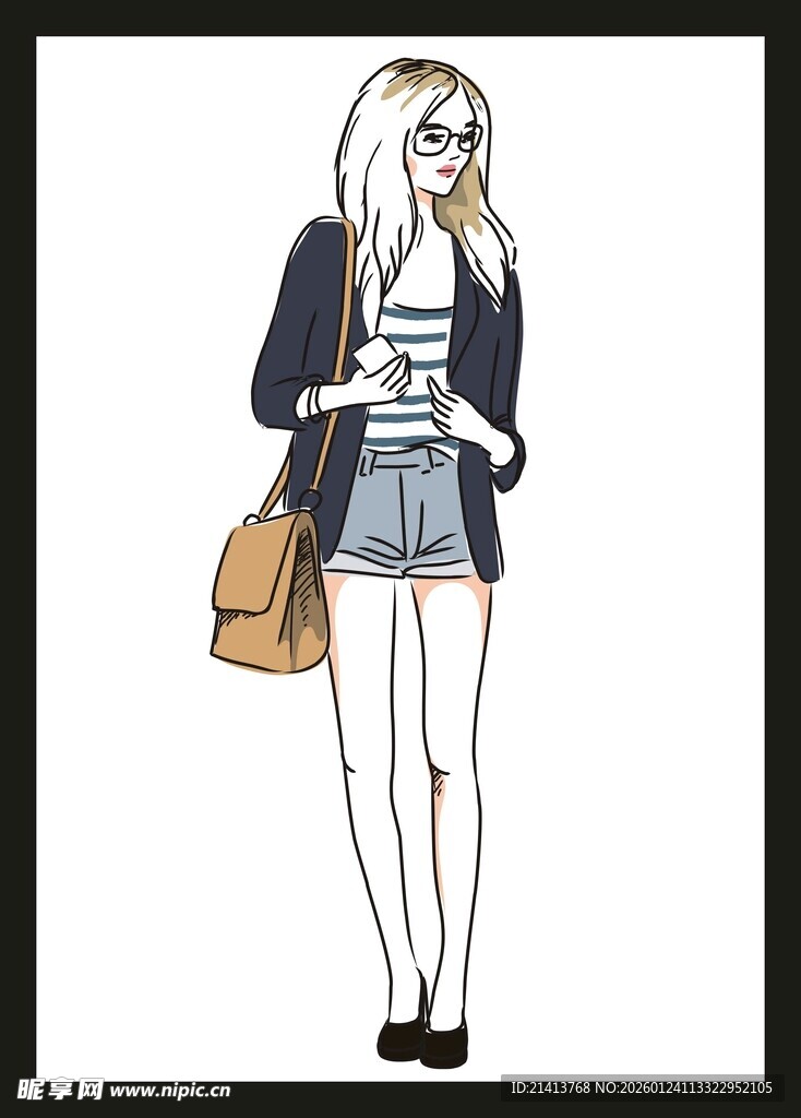 时尚休闲装扮的金发女子