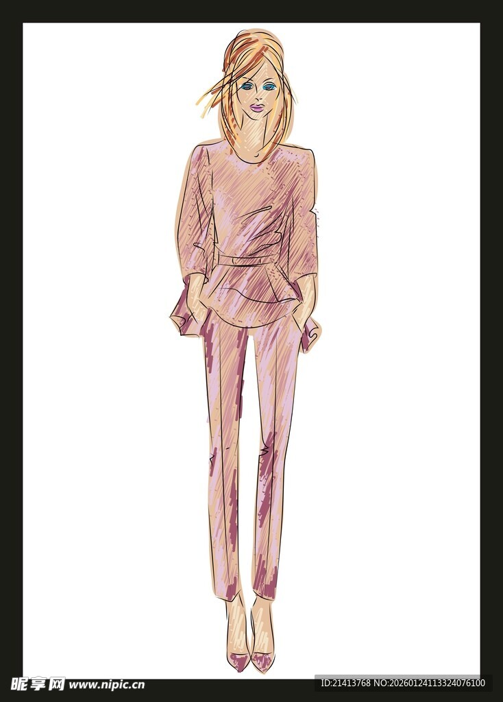粉色系时尚女装设计图