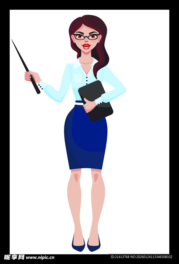 优雅女教师手持教鞭与书本