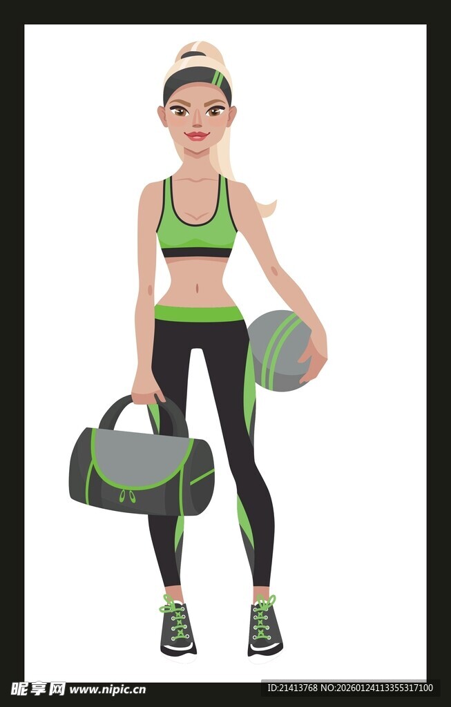 时尚运动女孩携装备出行