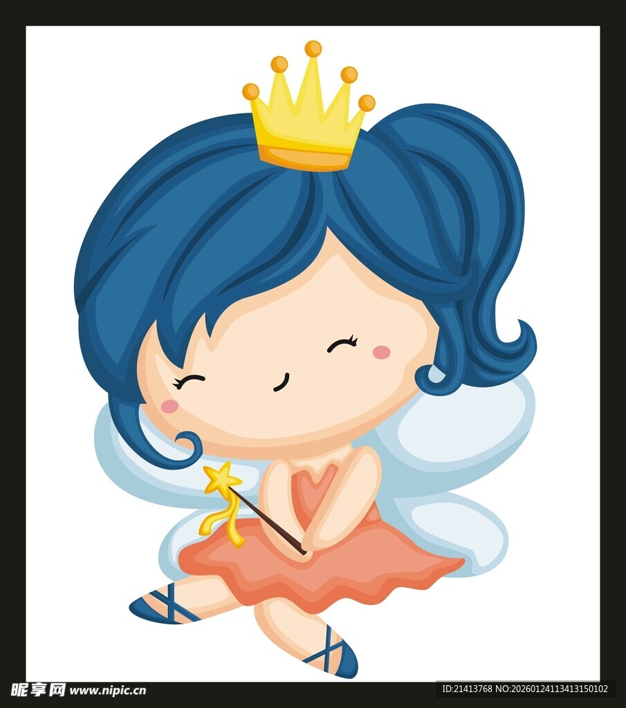 蓝发戴冠小仙子持花