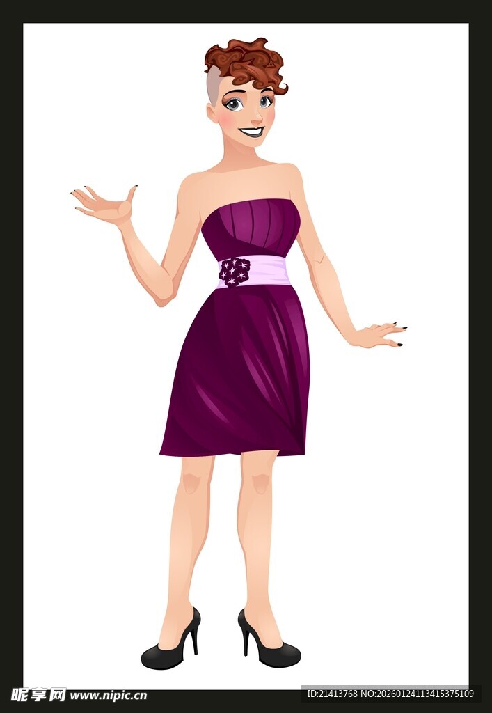 身着紫裙优雅女性