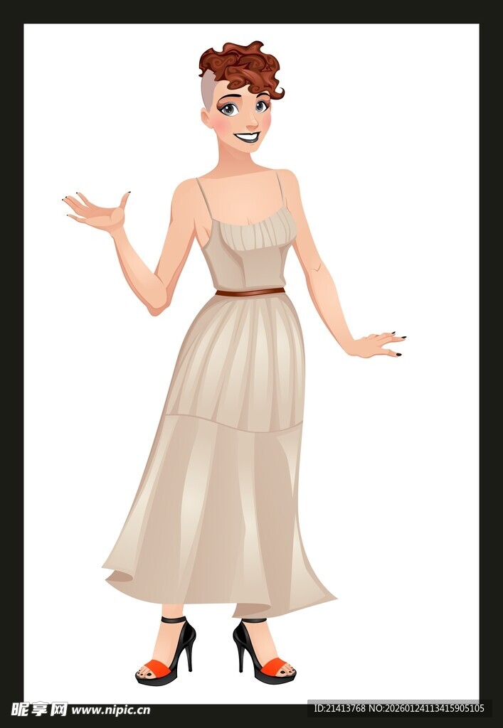 复古风连衣裙女士展示姿态