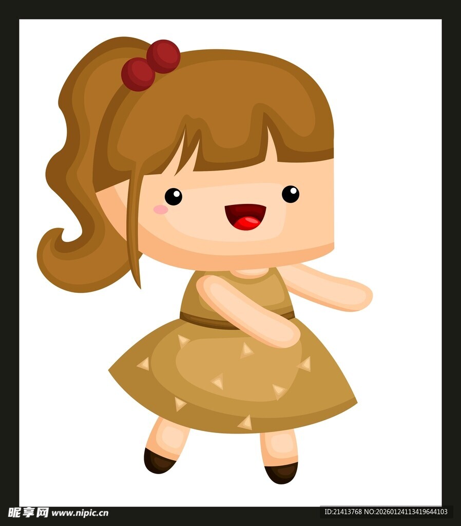 可爱卡通小女孩穿黄裙子