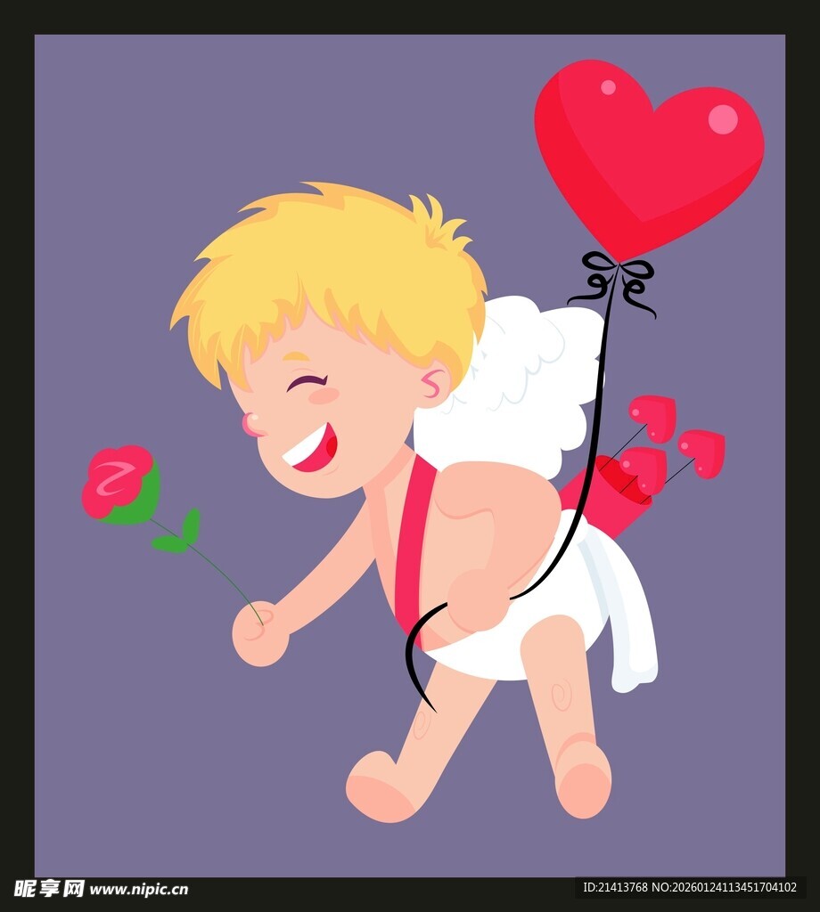 小天使手持爱心与玫瑰