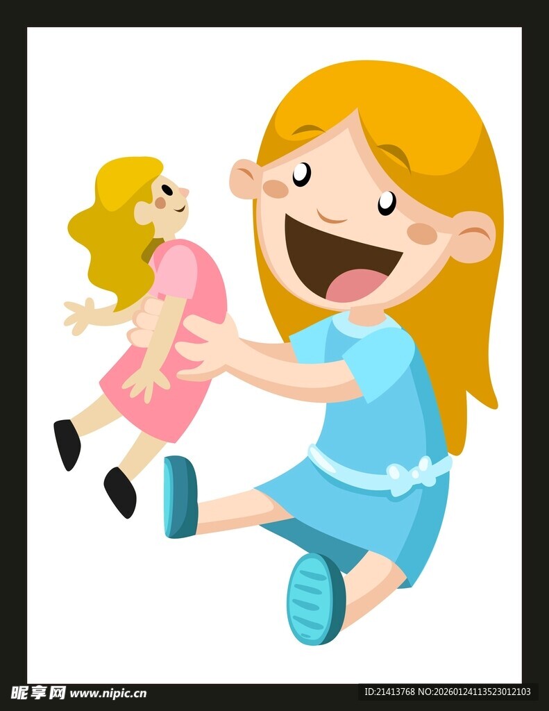 小女孩开心玩布娃娃