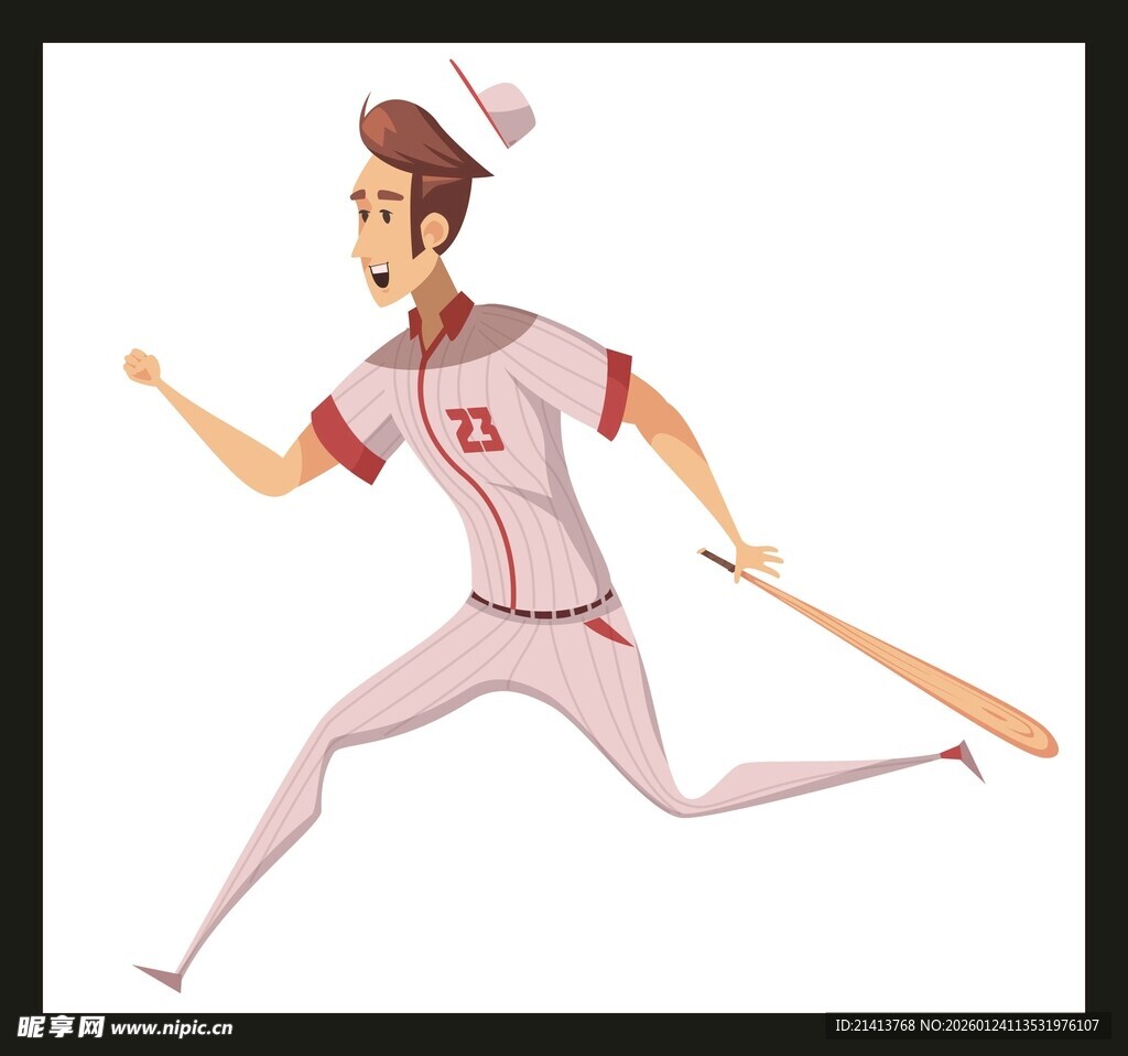 奔跑击球的棒球运动员