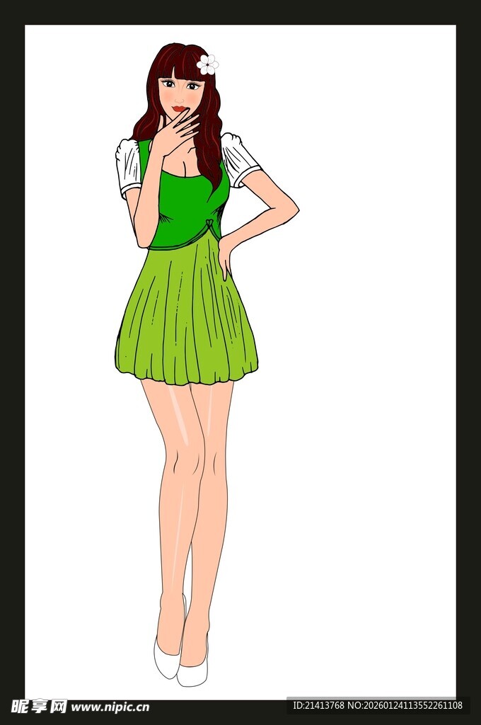 身着绿色服饰的时尚女性