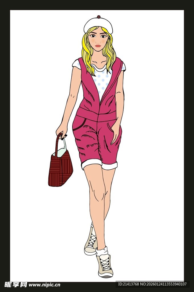 时尚女士粉色穿搭效果图