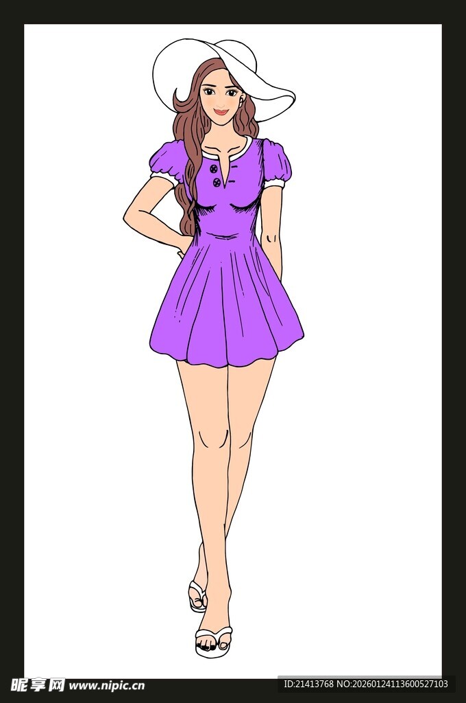 时尚紫色连衣裙女孩形象