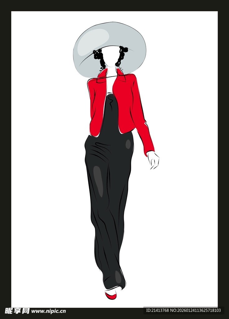 时尚女士红装配大檐帽